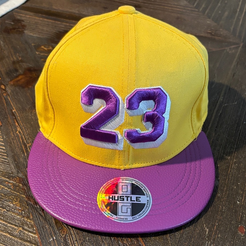 OG Hustle Yellow and Purple Hat number 23- Lakers Colors